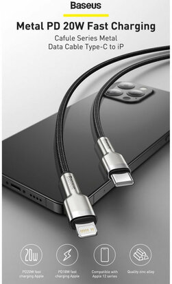 Baseus Cafule Series USB-C naar Apple Lightning Kabel PD 20W 1m Wit