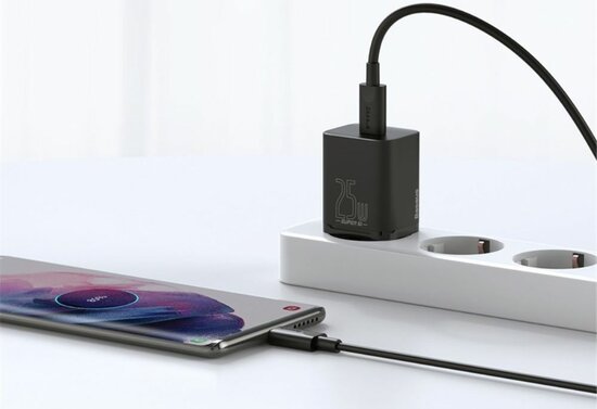 Baseus Super-Si Quick Charger 25W USB-C naar USB-C 1M Zwart