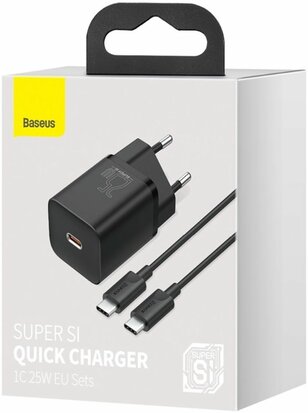 Baseus Super-Si Quick Charger 25W USB-C naar USB-C 1M Zwart