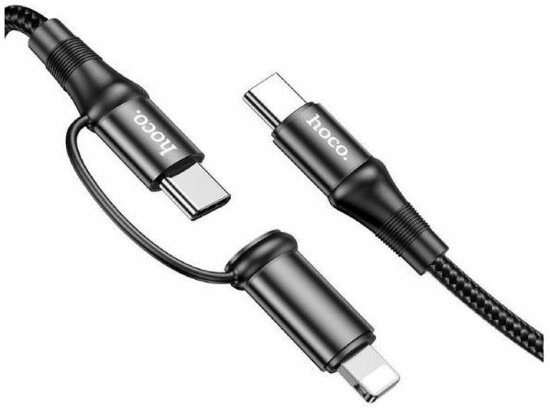 Hoco X50 2-in-1 USB-C naar USB-C / Apple Lightning 1 Meter Zwart