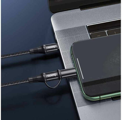 Hoco X50 2-in-1 USB-C naar USB-C / Apple Lightning 1 Meter Zwart