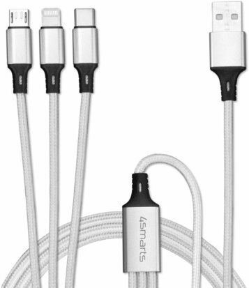 4Smarts 3-in-1 USB-C Lightning Micro USB Kabel 1 Meter Wit