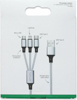 4Smarts 3-in-1 USB-C Lightning Micro USB Kabel 1 Meter Wit