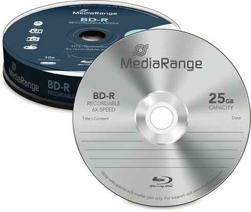  MediaRange BD-R 25 GB 6x speed in cakebox 10 stuks 