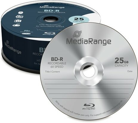 MediaRange BD-R 25 GB 6x speed in cakebox 25 stuks