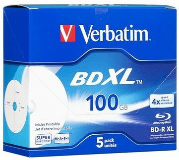 Verbatim BD-R XL Printable 100 GB  4x Speed In Jewelcase 5 Stuks