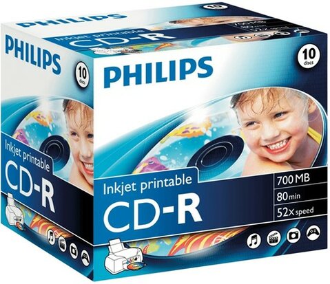 Philips CD-R 700 MB Inkjet Printable jewel case 10 stuks