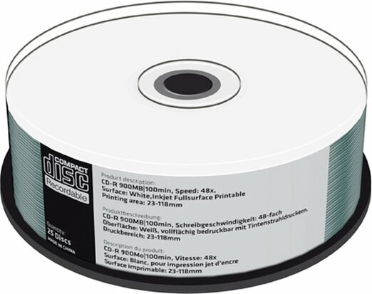 MediaRange CD-R 900MB / 100 min 48x  inkjet printable cakebox 25