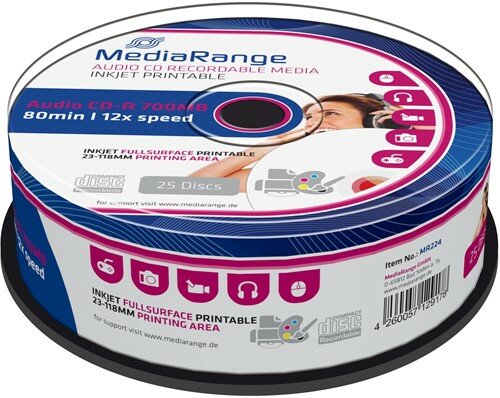 Mediarange CD-R 80 Min Audio Music Inkjet Printable 25 Stuks