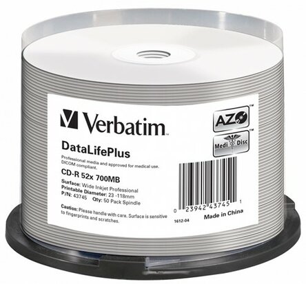 Verbatim CD-R 700 MB DataLife Plus Inkjet Printable 50 Stuks