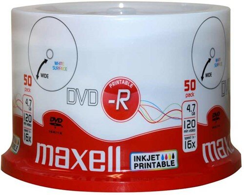 Maxell DVD-R 4.7 GB Inkjet Printable 50 stuks