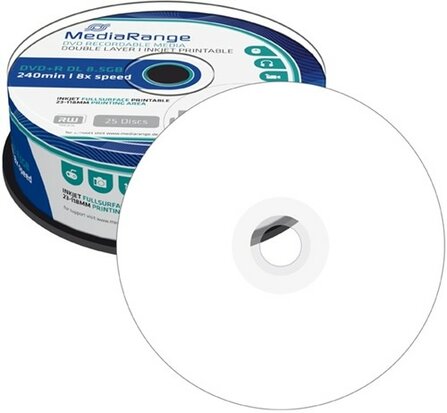 MediaRange DVD+R DL 8.5 GB Inkjet Printable 25 stuks 