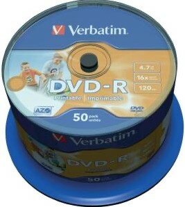 Verbatim DVD-R 4.7 GB Wide Inkjet Printable No ID 50 stuks 