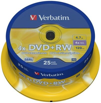 Verbatim DVD+RW 4.7 GB Matt Silver 25 stuk